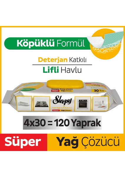 Easy Clean Süper Yağ Çözücü Havlu 4x30 (120 Yaprak)