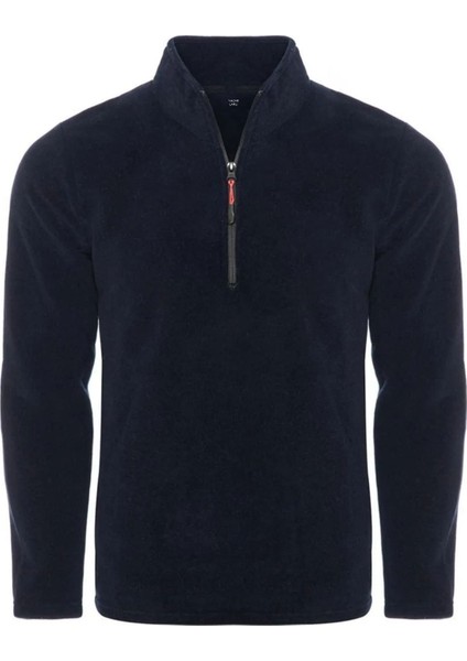 Unisex Tüylenme Yapmayan Rahat Kalıp Dik Yaka Soğuk Geçirmez Yarım Fermuarlı Polar Sweatshirt