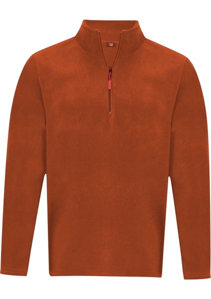 Unisex Tüylenme Yapmayan Rahat Kalıp Dik Yaka Soğuk Geçirmez Yarım Fermuarlı Polar Sweatshirt