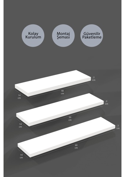 40 cm 50 cm 60 cm 3lü Mat Beyaz Mdf Uçan Duvar Rafı Gizli Bağlantı Kitaplık fiyatları