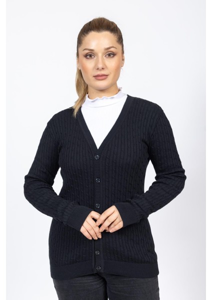 Vs Bayan V Yaka Dügmeli Saç Örgü U.kol Hırka Trk Siyah fiyatları