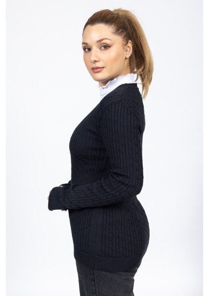 Vs Bayan V Yaka Dügmeli Saç Örgü U.kol Hırka Trk Siyah modelleri