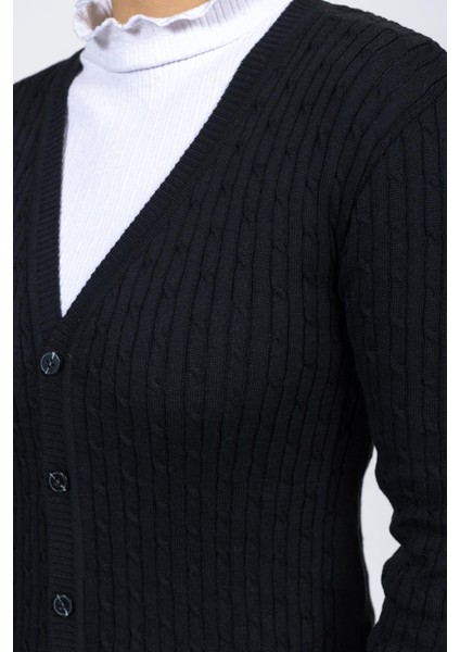 Vs Bayan V Yaka Dügmeli Saç Örgü U.kol Hırka Trk Siyah indirimleri