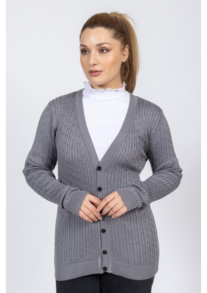 Vs Bayan V Yaka Dügmeli Saç Örgü U.kol Hırka Trk Füme fiyatları