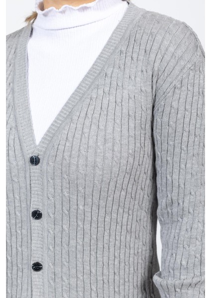 Vs Bayan V Yaka Dügmeli Saç Örgü U.kol Hırka Trk A.gri modelleri