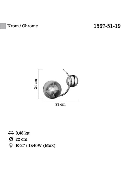Hedra Tekli Krom Aplik 1XE27 fiyatları