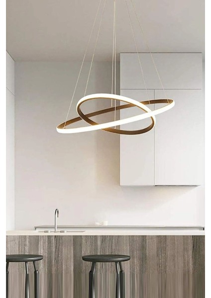 Rings 2 Eskitme Renk Modern Tasarım Yatak Odası - Salon - Mutfak Beyaz LED 2 Li Avize