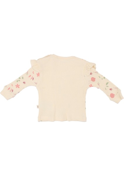 Kız Bebek Ekru Mor Çicekli Yapraklı 2'li Takım modelleri