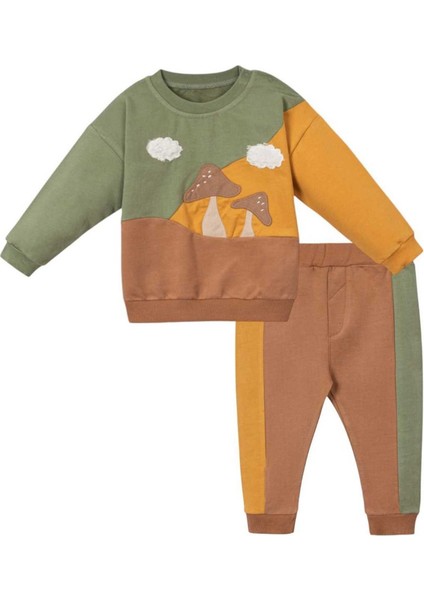 Erkek Çocuk Sarı Kahve Mantar Desenli 2'li Takım