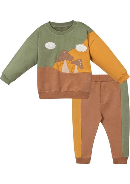 Erkek Çocuk Sarı Kahve Mantar Desenli 2'li Takım modelleri