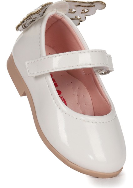 Friga Kelebek Cırtlı Kız Bebek Babet Ayakkabı Beyaz