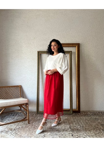 Kırmızı Puantiyeli Tül Etek fiyatları