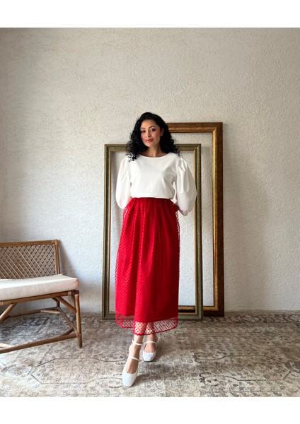Kırmızı Puantiyeli Tül Etek modelleri