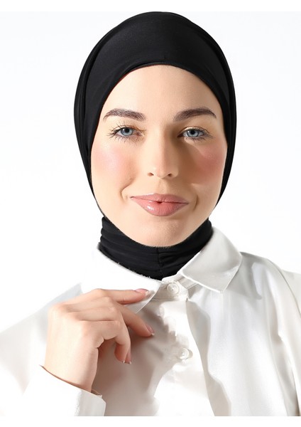 Kadın Çıtçıtlı Bağlamalı Tesettür Hazır Pratik Şal Siyah