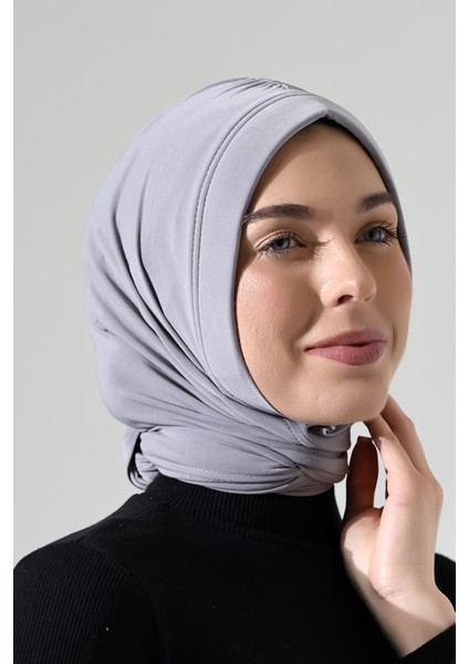 Üç Farklı Bağlamalı Tesettür Hazır Pratik Şal Gri