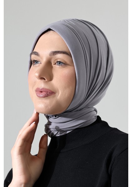 Üç Farklı Bağlamalı Tesettür Hazır Pratik Şal Gri