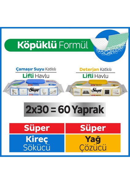 Easy Clean Süper Yağ Çözücü&Kireç Sökücü Havlu Karma Paket 2x30 (60 Yaprak)