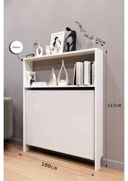 Myra Model, Beyaz Renk, 100 cm , Petek Üstü Dikey Çok Amaçlı Raf, Kitaplık