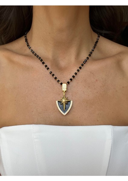 Siyah Plaka Kuzey Yıldızı Kolye