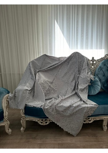 Kaymaz Tabanlı Tay Tüyü Koltuk Örtüsü, Altı Kaymaz Koltuk Şalı, Gri Kanepe Örtüsü (175 x 210 cm)