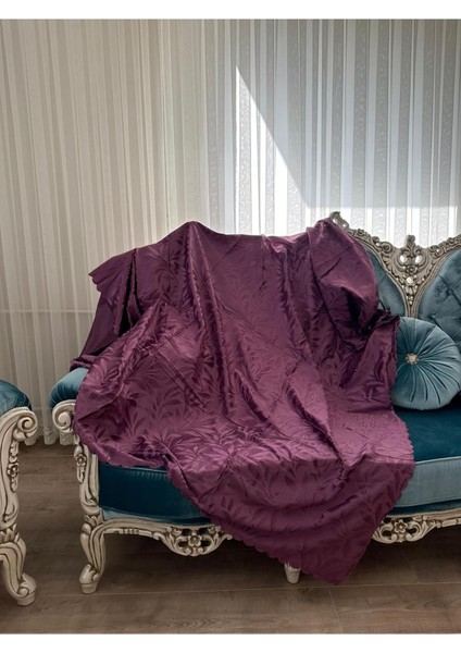 Kaymaz Tabanlı Tay Tüyü Koltuk Örtüsü, Altı Kaymaz Koltuk Şalı, Mor Kanepe Örtüsü (175 x 210 cm)
