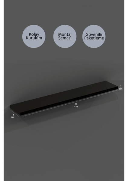 80 Cm 2li Mat Siyah Mdf Uçan Duvar Rafı Gizli Bağlantı Kitaplık fiyatları