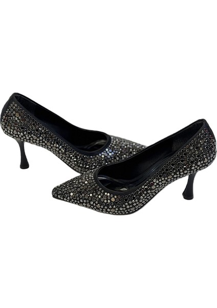 Kadeh Topuklu Taş Işlemeli Bayan Stiletto Ayakkabı