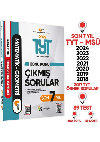 2025 YKS - TYT Matematik - Geometri Karakutu ÖSYM Çıkmış Soru Bankası Çözümlü Konu Konu Son 7 Yıl