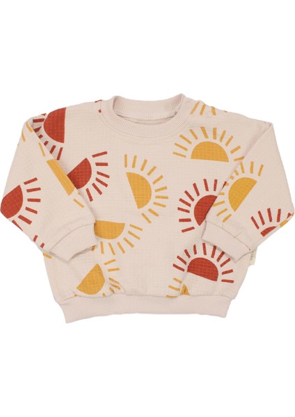 Erkek Bebek Ekru Waffle Kumaş Sarı Turuncu Güneş Desenli 2'li Takım fiyatları