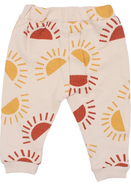 Erkek Bebek Ekru Waffle Kumaş Sarı Turuncu Güneş Desenli 2'li Takım modelleri
