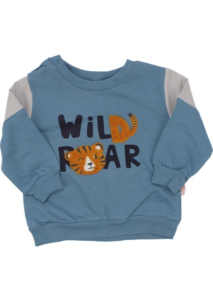 Erkek Bebek Mavi Gri Wild Roar Kaplan Nakışlı 2'li Takım modelleri