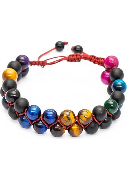 Çift Sıra Makrome Örgülü Küre Kesim Çoklu Kaplangözü Doğaltaş Kombinli Kadın Enerji Bilekliği