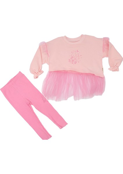 Kız Çocuk Pembe Tüllü Taytlı 2'li Takım