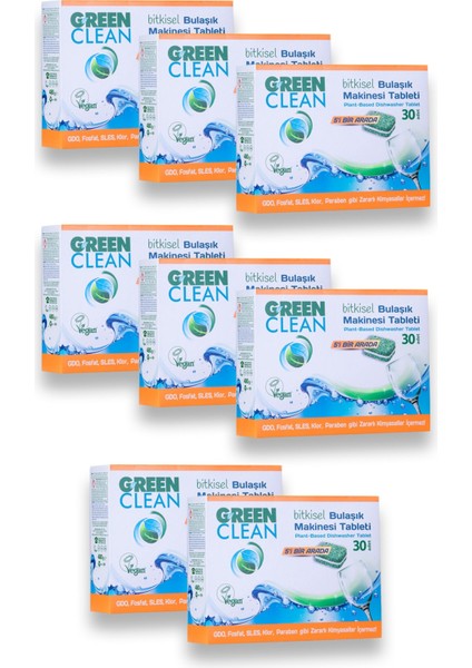 Green Clean 30'lu Bitkisel Bulaşık Makinesi Tableti x 8 Adet