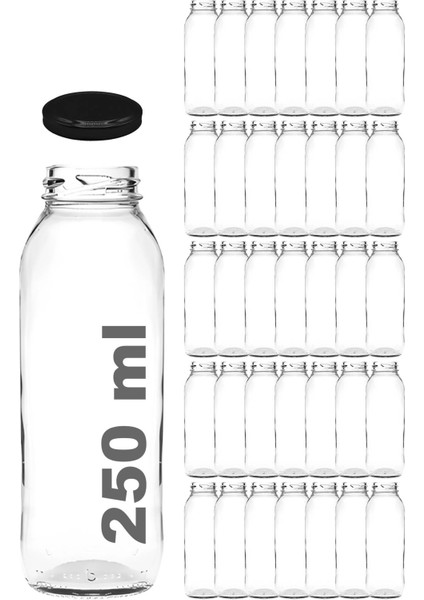 250 cc Şeffaf Meyve Suyu, Limonata Şişesi Metal Konserve Kapaklı 250 ml Yuvarlak Cam Şişe 35 Adet