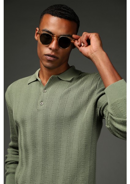 Polo Yaka Slim Fit Dar Kesim Desenli Pamuklu Triko Kazak fiyatları