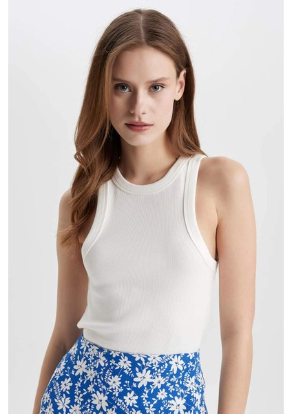 Slim Fit Dar Kesim Halter Yaka Fitilli Kaşkorse Atlet C4078AX24SP