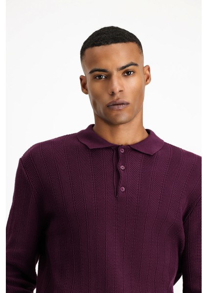 Polo Yaka Slim Fit Dar Kesim Desenli Pamuklu Triko Kazak modelleri