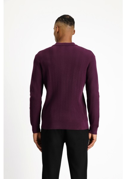 Polo Yaka Slim Fit Dar Kesim Desenli Pamuklu Triko Kazak fırsatları