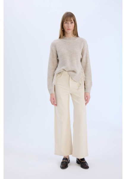 Fitilli Kadife Pantolon Wide Leg Yüksek Bel Geniş Bol Paça Basic Düz Cepli A4685AX24WN
