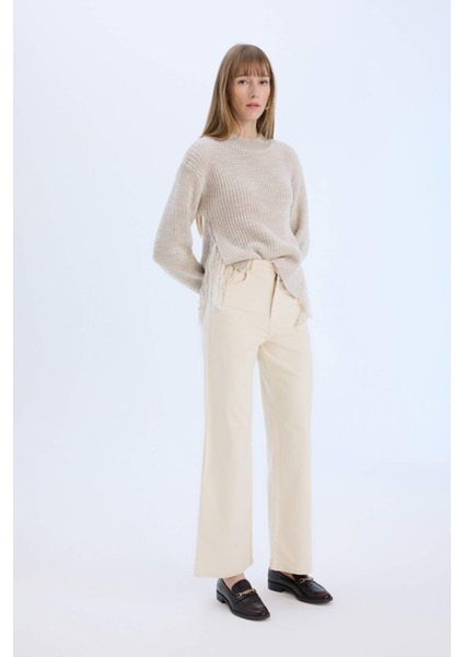 Fitilli Kadife Pantolon Wide Leg Yüksek Bel Geniş Bol Paça Basic Düz Cepli A4685AX24WN