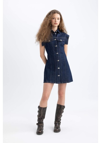 Kısa Kollu Mini Jean Elbise C5643AX24SP
