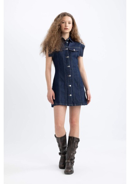 Kısa Kollu Mini Jean Elbise C5643AX24SP