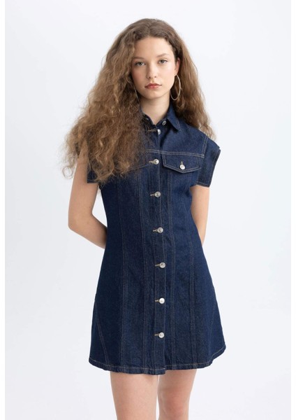 Kısa Kollu Mini Jean Elbise C5643AX24SP