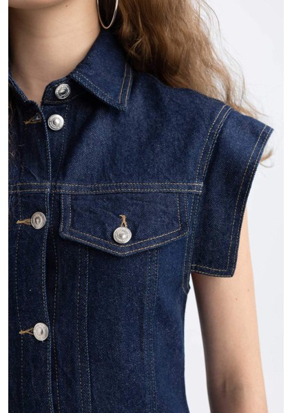 Kısa Kollu Mini Jean Elbise C5643AX24SP