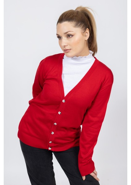 Vs Bayan V Yaka Dügmeli Düz U.kol Hırka Trk Kırmızı modelleri