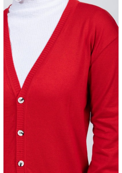 Vs Bayan V Yaka Dügmeli Düz U.kol Hırka Trk Kırmızı fırsatları