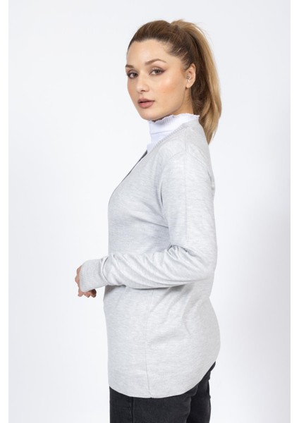 Vs Bayan V Yaka Dügmeli Düz U.kol Hırka Trk Gri modelleri