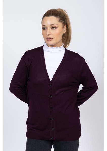 Vs Bayan V Yaka Dügmeli Düz U.kol Hırka Trk Bordo modelleri
