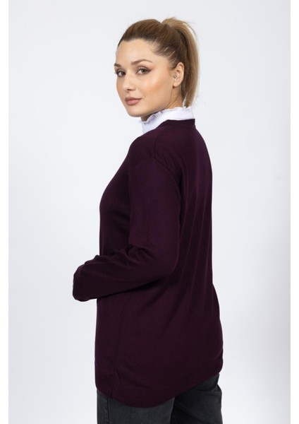 Vs Bayan V Yaka Dügmeli Düz U.kol Hırka Trk Bordo fırsatları